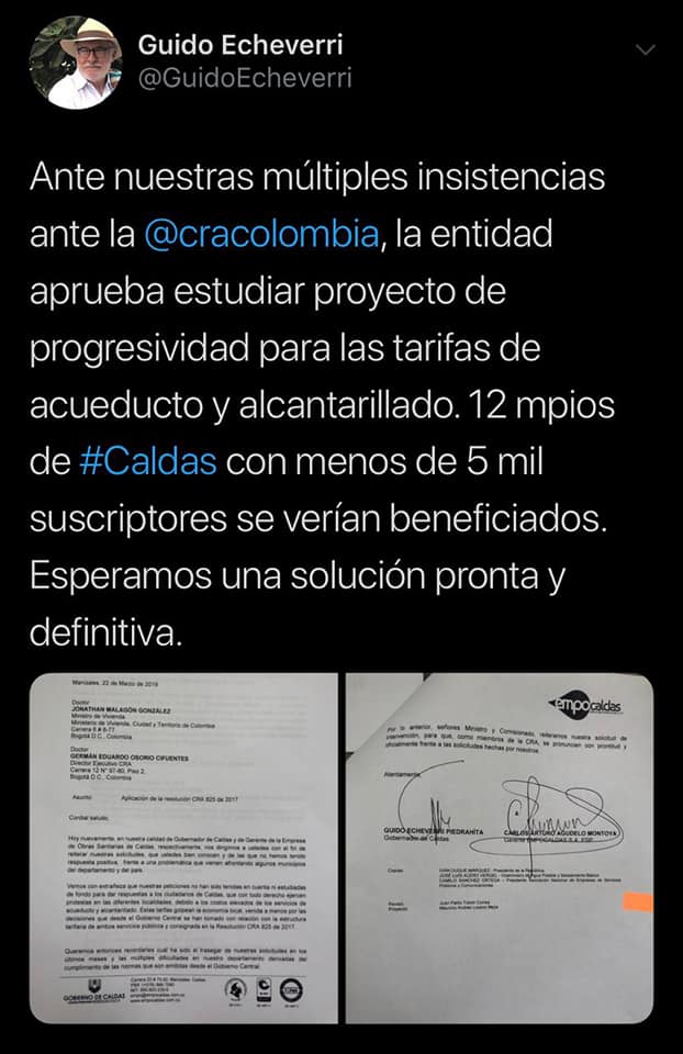  AS� VA EL DEBATE POR EL ALZA EN LAS TARIFAS DE AGUA EN CALDAS