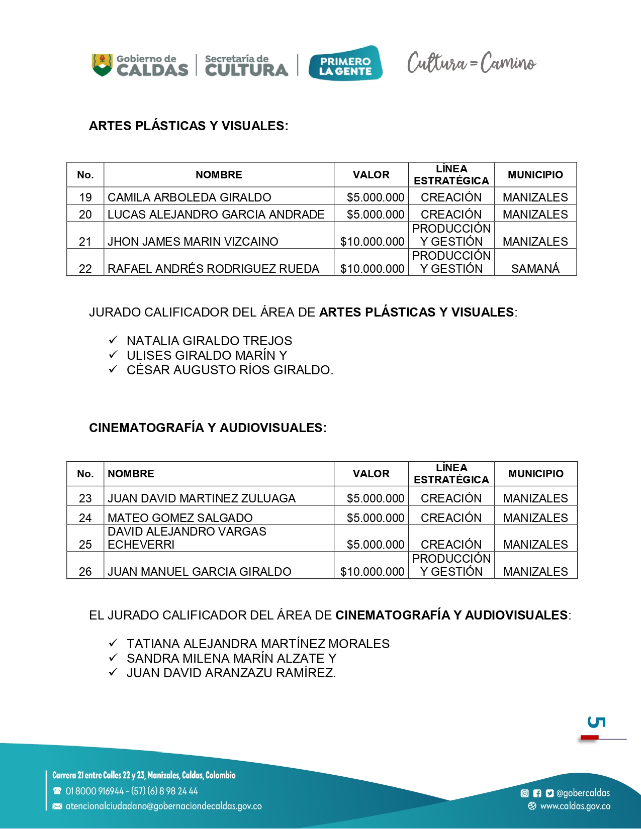 GANADOR DE LAS NUEVAS EXPRESIONES ART�STICAS CULTURALES EN CALDAS