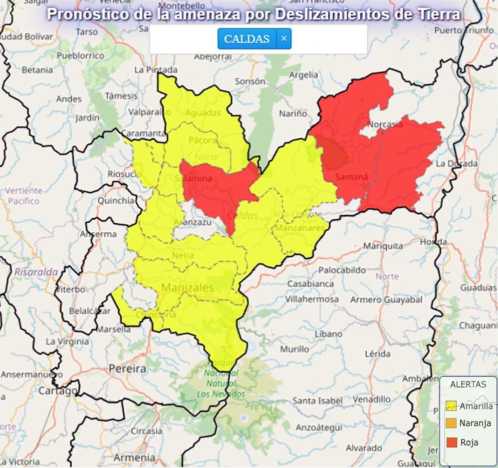 AUMENTA A TRES EL N�MERO DE MUNICIPIOS EN ALERTA ROJA POR DESLIZAMIENTOS DE TIERRA
