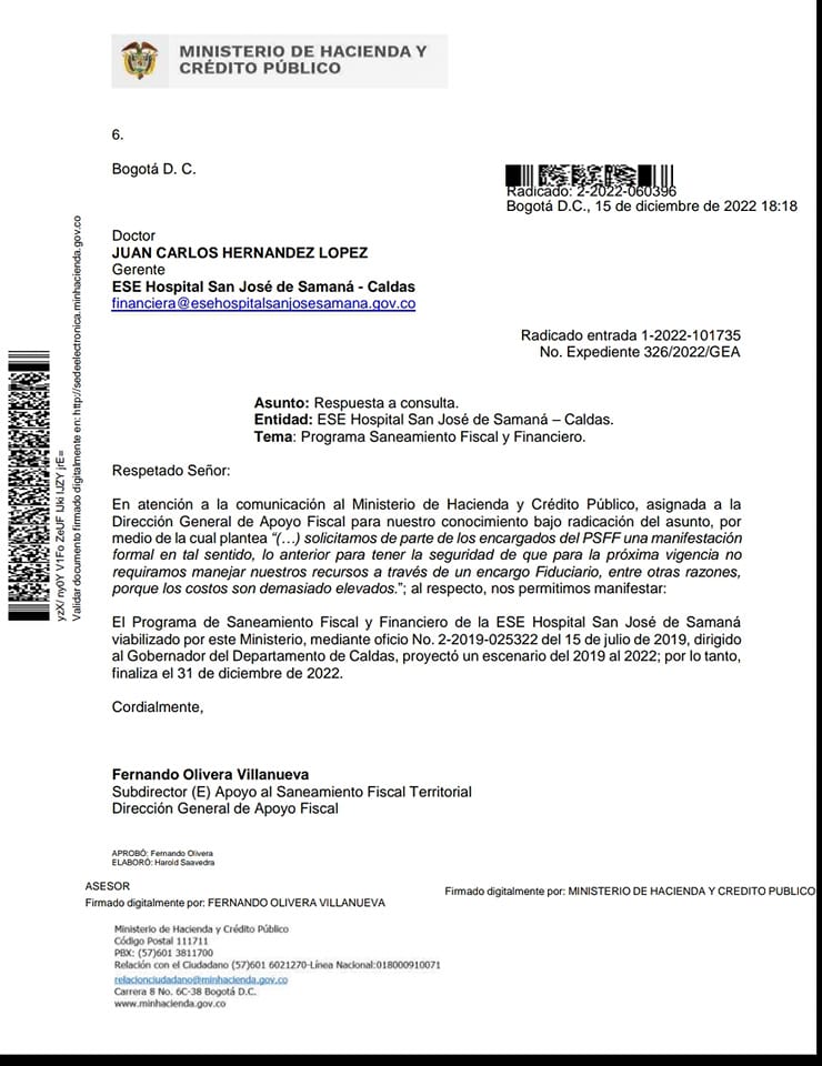 GRACIAS AL EXCELENTE MANEJO FINANCIERO DEL HOSPITAL SALE DEL RIESGO EN EL QUE SE ENCONTRABA