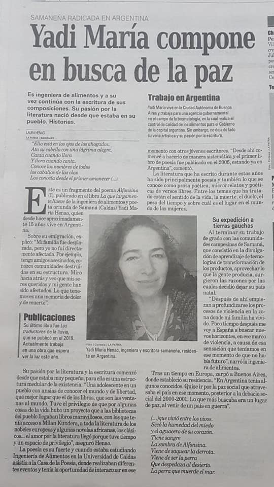 YADI MAR�A HENAO COMPONE EN BUSCA DE PAZ