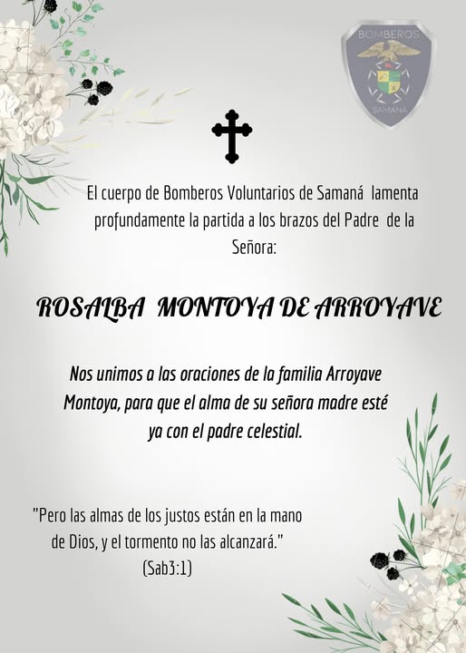 CONDOLENCIAS POR LA MUERTE DE LA SE�ORA ROSALBA MONTOYA DE ARROYAVE