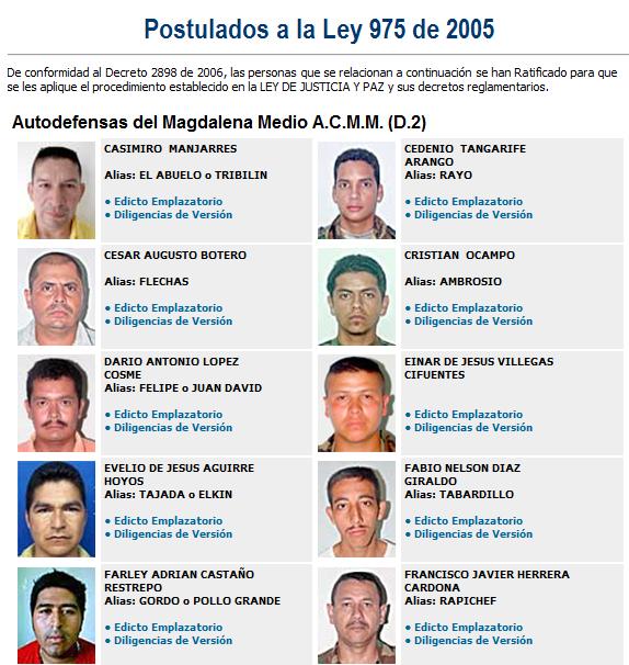 IMPUTAN 519 CR�MENES A LAS AUTODEFENSAS DE RAM�N ISAZA 