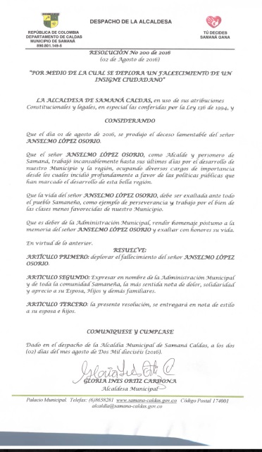 Deceso de: ANSELMO L�PEZ OSORIO