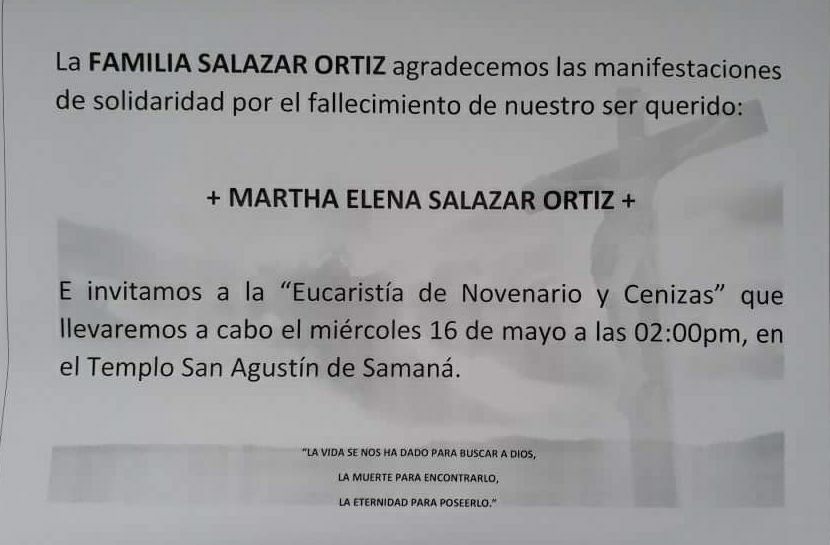 Deceso de: MARTHA HELENA SALAZAR ORTIZ