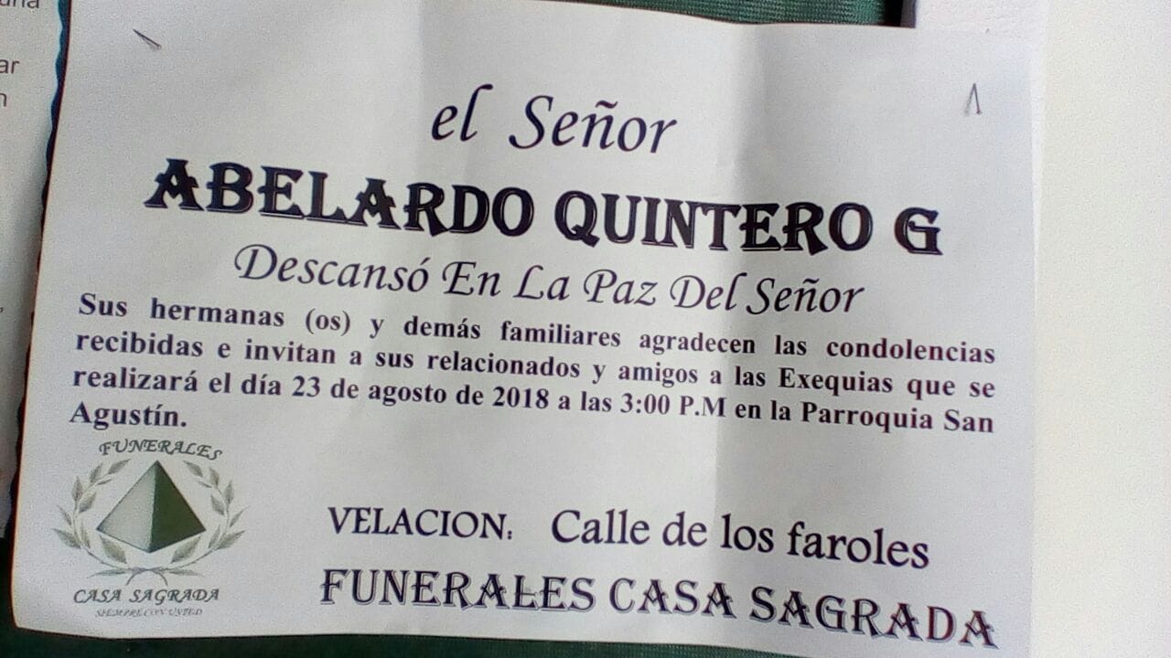 Deceso de: ABELARDO QUINTERO GIL