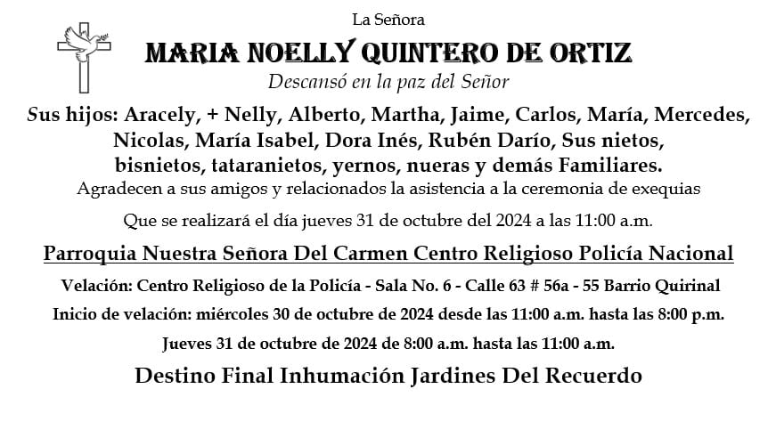 Deceso de: MAR�A NOHELLY QUINTERO DE ORTIZ